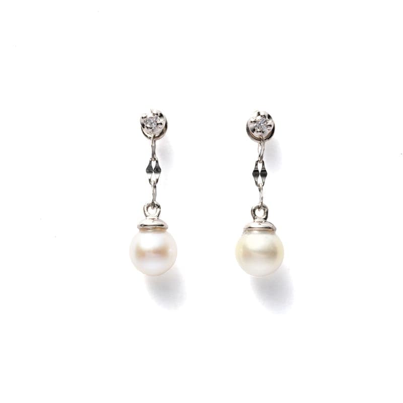 【OneWish】 PT プラチナ950 あこや真珠 パール ダイヤモンド 0.012ct ピアス 1136504285