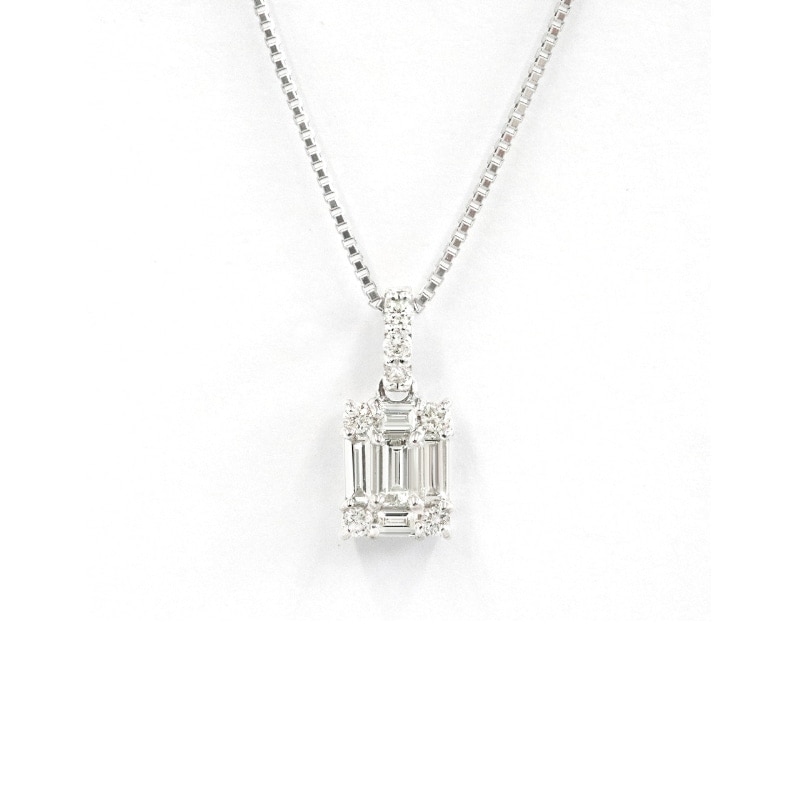 【toujours】 PT プラチナ 0.18ct Bucket Cut バゲットカット ダイヤモンド ネックレス 45cm free 1175900073