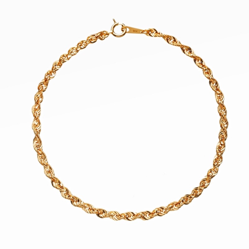 【Gold Jewelry】 CORDA コルダ デザインチェーン ブレスレット ロープチェーン 中空 K18 YG イエローゴールド 18cm 1173600054