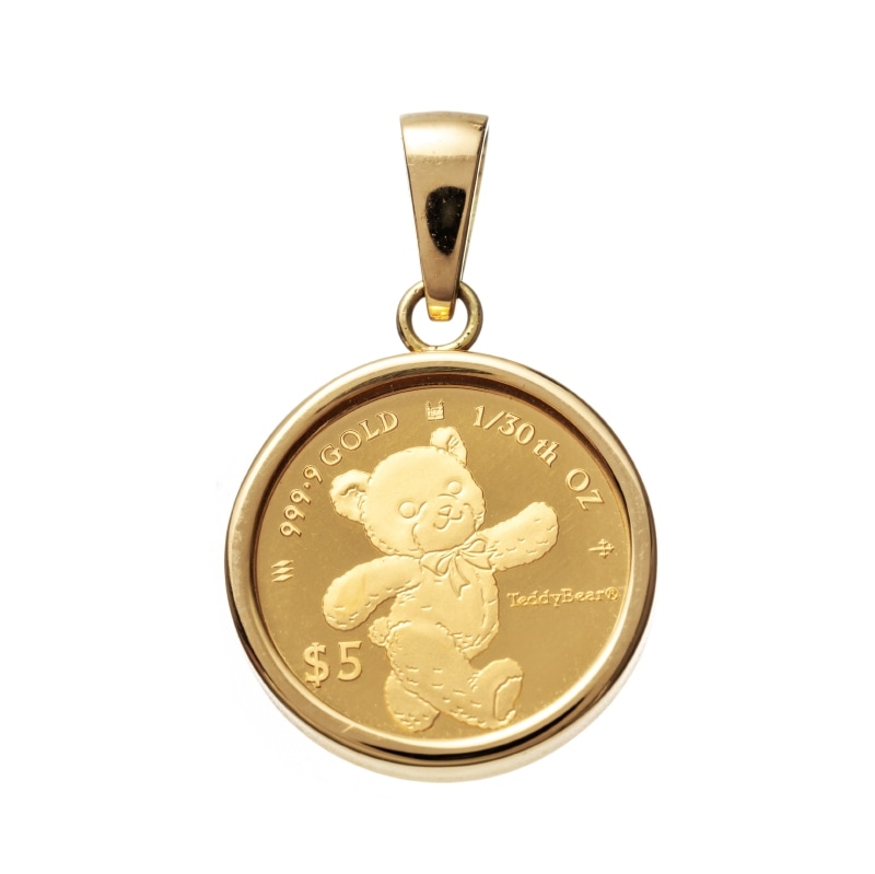 【Gold Jewelry】 K24 YG イエローゴールド テディベア 2024 限定 コイン ＄5 COOK ISLANDS THE ROYAL MINT ペンダントトップ 1/30oz 1168900184