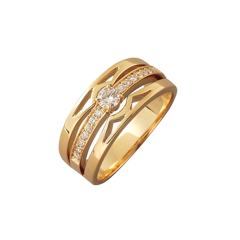 【Gold Jewelry】 プレシャスメタル K18 YG イエローゴールド 0.32ct ダイヤモンド リング #16 1125529572