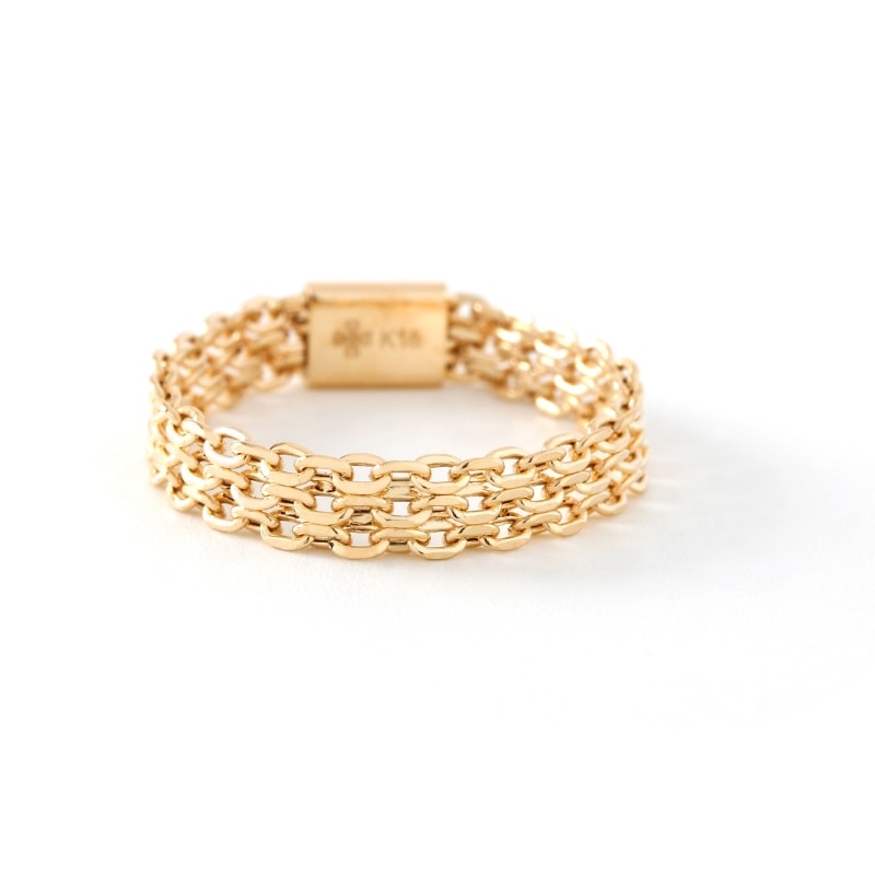 【Gold Jewelry】 CORDA コルダ デザインチェーン リング ビスマルクチェーン 中空 K18 YG イエローゴールド 1173600069