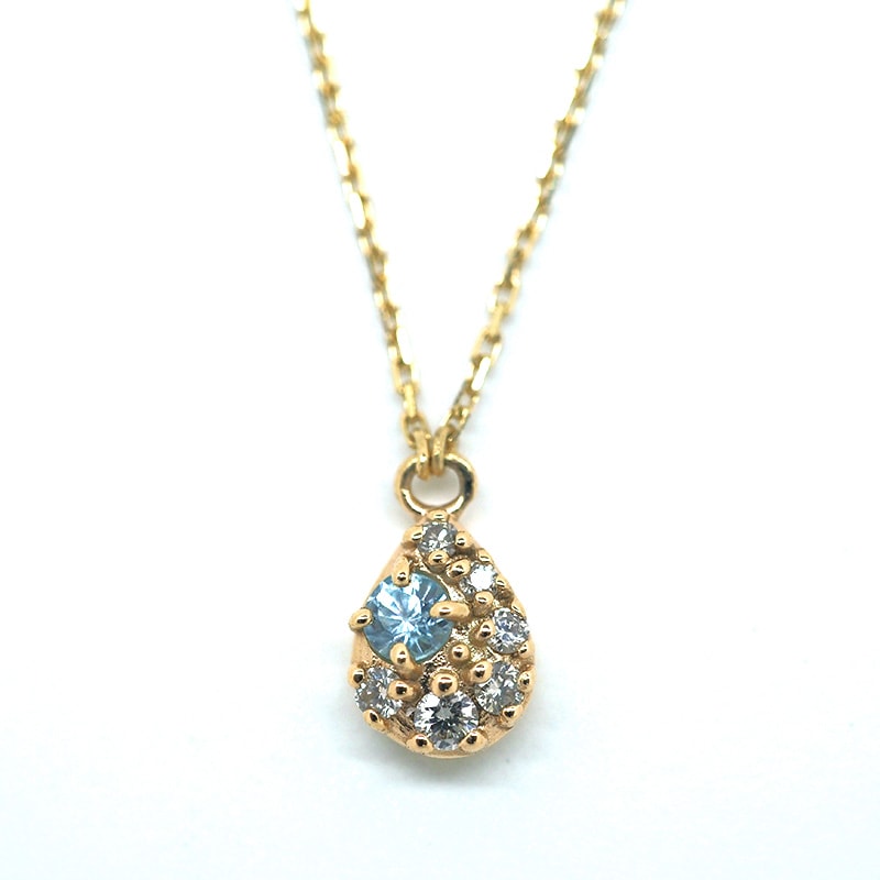 【Royal Gold】 K10 YG イエローゴールド ネックレス ブルージルコン ダイヤモンド 0.03ct 40cm 1151000432