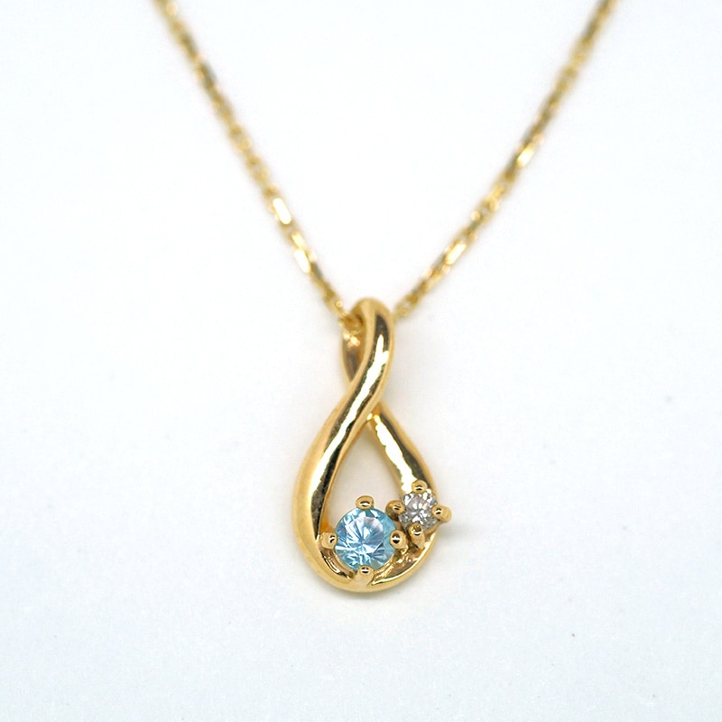 【Royal Gold】 K10 YG イエローゴールド ネックレス ブルージルコン ダイヤモンド 0.01ct 40cm 1151000433