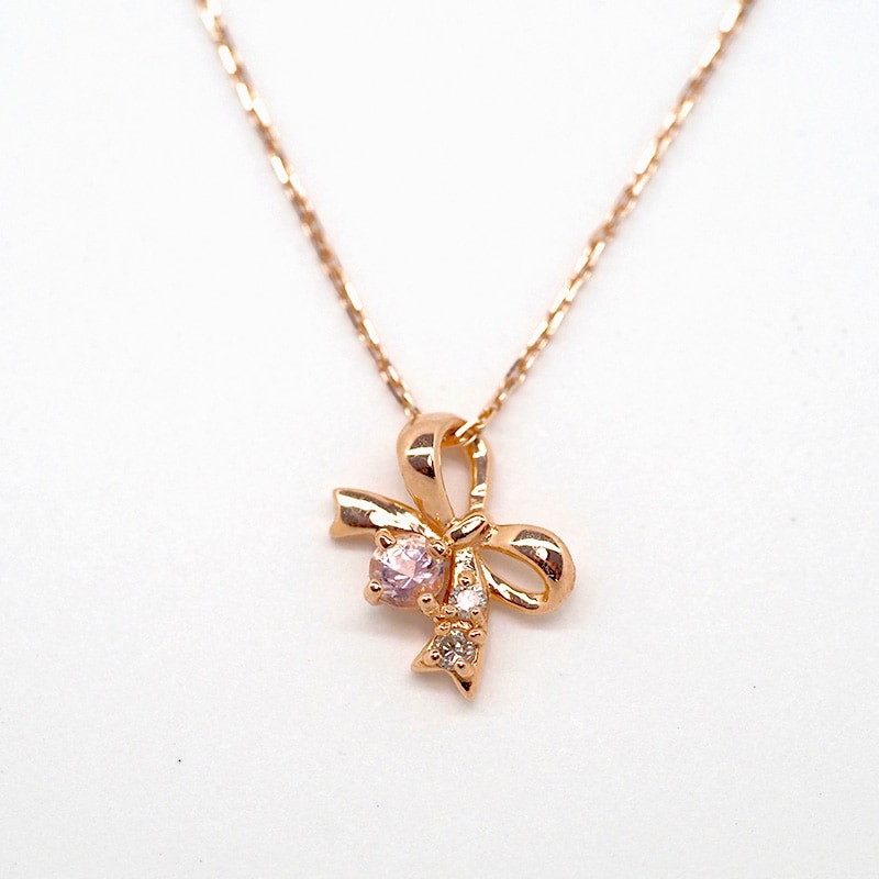 【Royal Gold】 K10 PG ピンクゴールド ネックレス モルガナイト ダイヤモンド 0.01_40cm 1151000435