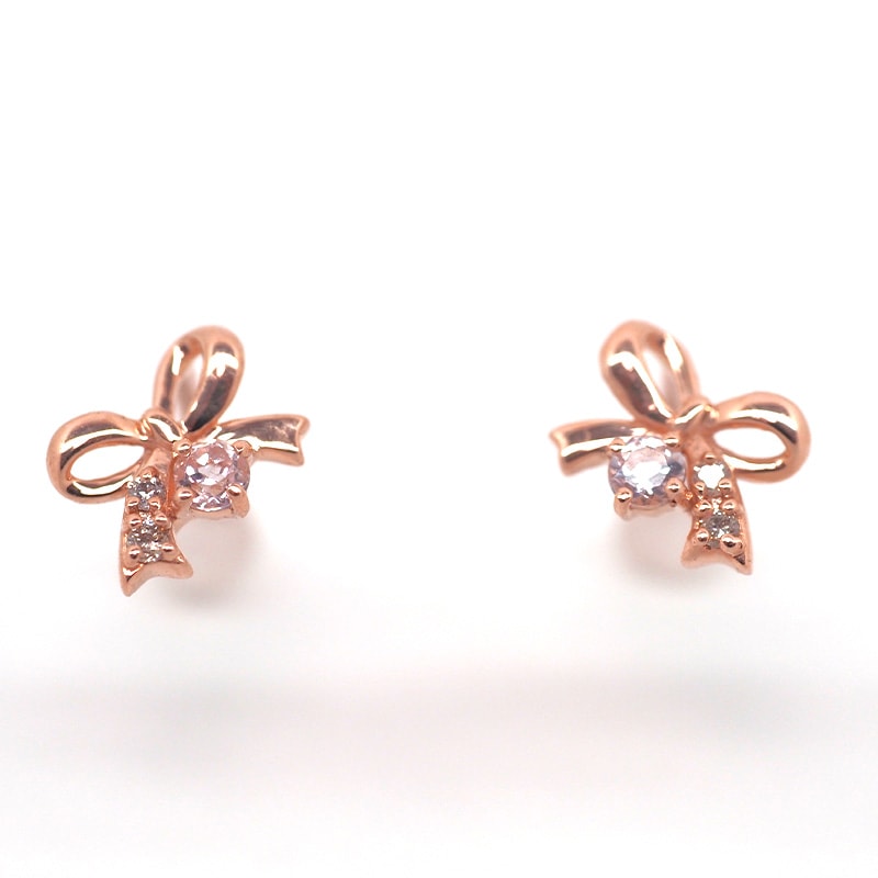 【Royal Gold】 K10 PG ピンクゴールド ピアス モルガナイト ダイヤモンド 0.01ct 1151000436