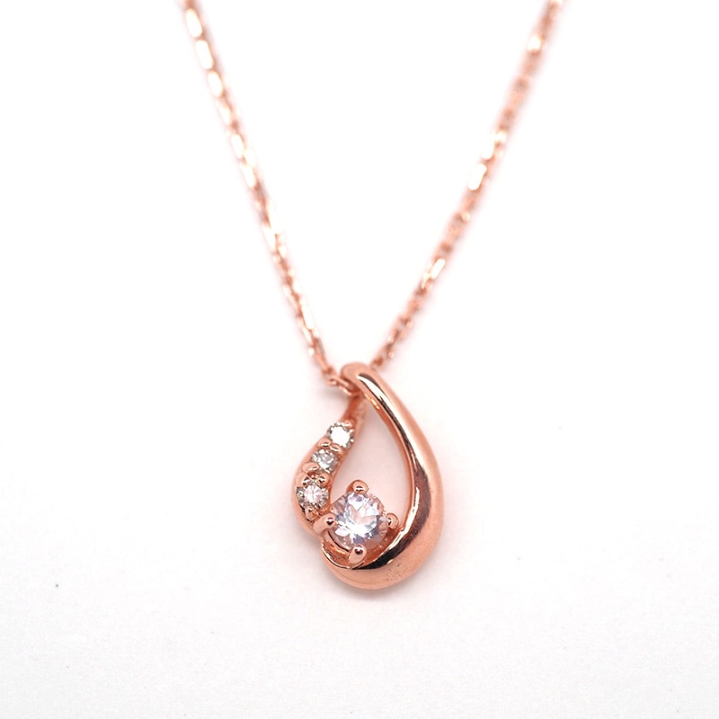 【Royal Gold】 K10 PG ピンクゴールド ネックレス モルガナイト ダイヤモンド 0.01ct 40cm 1151000439