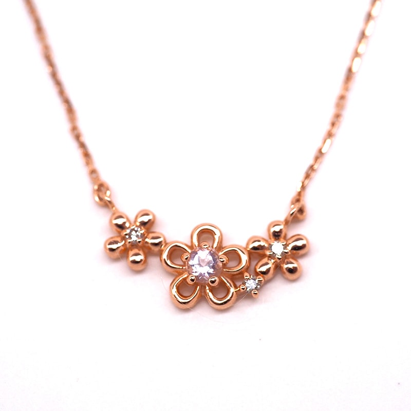 【Royal Gold】 K10 PG ピンクゴールド ネックレス モルガナイト ダイヤモンド 0.01ct 40cm 1151000441