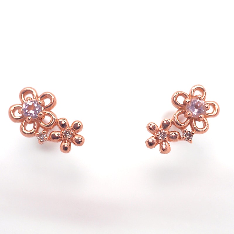 【Royal Gold】 K10 PG ピンクゴールド ピアス モルガナイト ダイヤモンド 0.01ct  1151000442