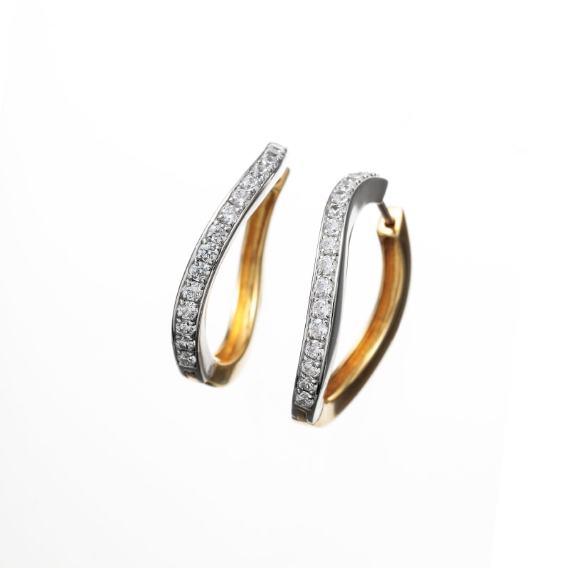 【h&d Jewelry】 フープ ピアス COOL SV925 イエローゴールド シルバー バイカラー CZ 5175600535