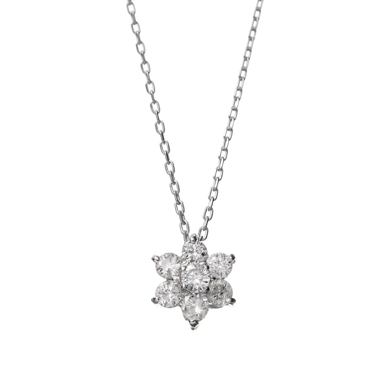 K18 WG ホワイトゴールド 0.2ct ダイヤモンド フラワー ネックレス 40cm 1176300090