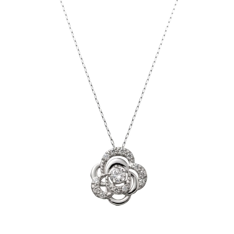【HEART & CUPID DIAMOND】 PT プラチナ 0.2ct ダイヤモンド フラワー ネックレス 45cm 1176300033