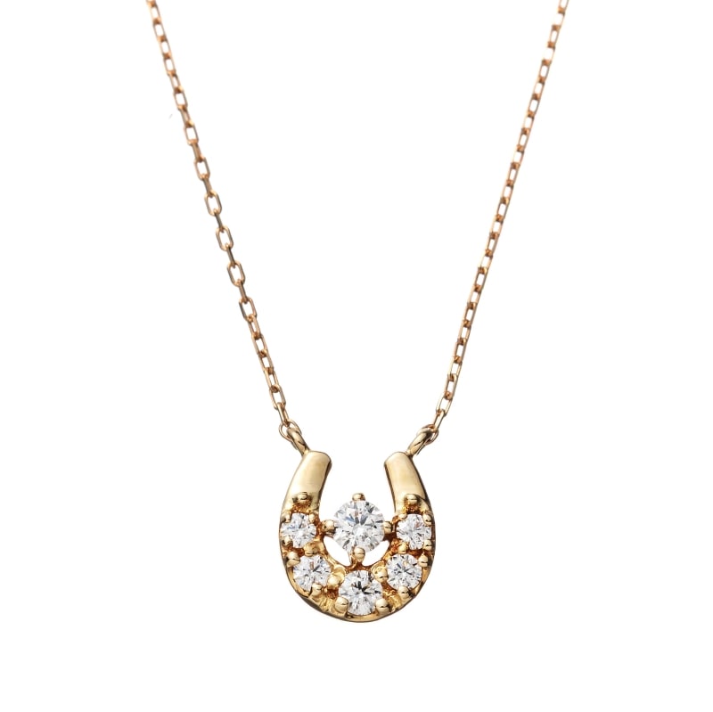 【HEART & CUPID DIAMOND】 K18 YG イエローゴールド 0.1ct ダイヤモンド ホースシュー ネックレス 40cm 1176300058