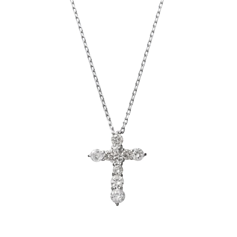 K18 WG ホワイトゴールド 0.2ct ダイヤモンド クロス ネックレス 40cm 1176300092