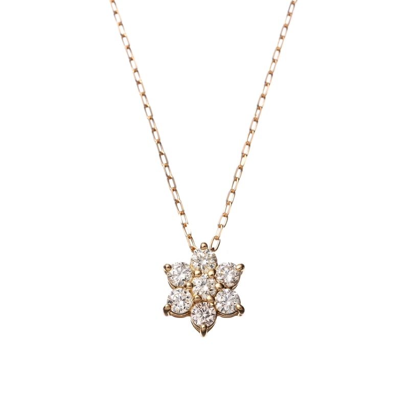 K18 YG イエローゴールド 0.2ct ダイヤモンド フラワー ネックレス 40cm 1176300053