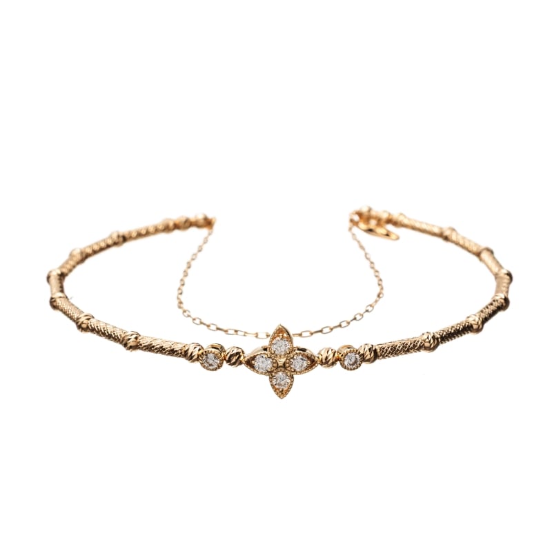 【Gold Jewelry】 Free Jewelry フリージュエリー K18 YG イエローゴールド ダイヤモンド 形状記憶 バングル 4フラワー Free 1182500028