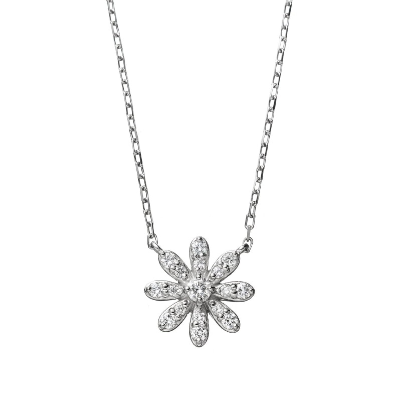 PT プラチナ 0.15ct ダイヤモンド フラワー ネックレス 45cm