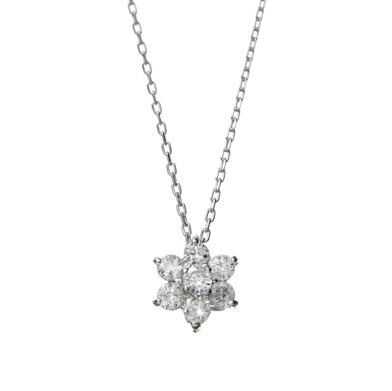 K18 WG ホワイトゴールド 0.2ct ダイヤモンド フラワー ネックレス 40cm 1176300090