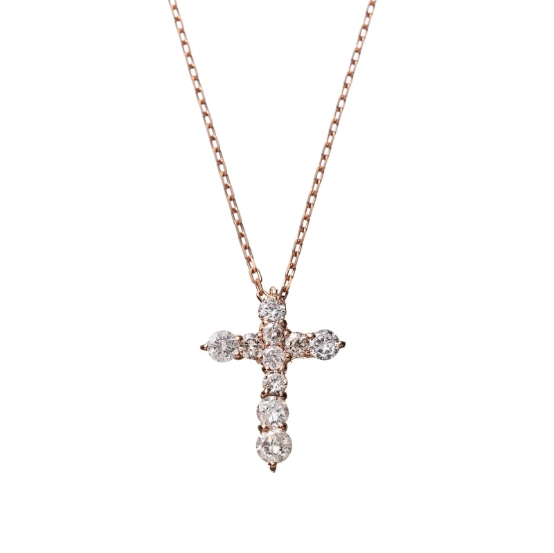 K18 PG ピンクゴールド 0.2ct ダイヤモンド クロス ネックレス 40cm 1176300095