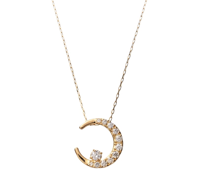 【HEART & CUPID DIAMOND】 K18 YG イエローゴールド 0.18ct ダイヤモンド ムーン ネックレス 40cm 1176300030