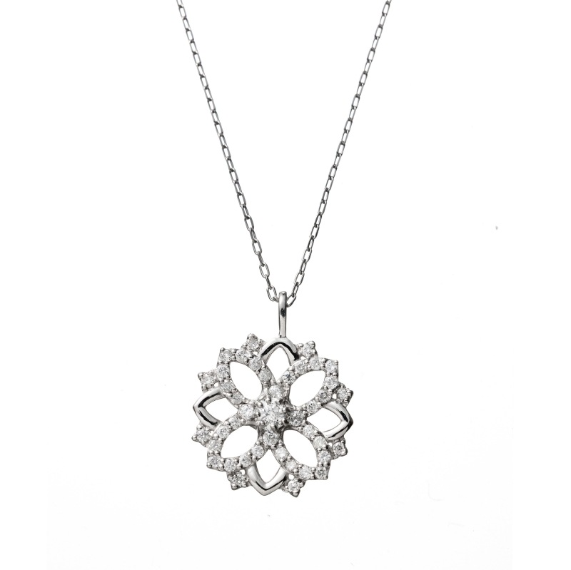 PT プラチナ 0.28ct ダイヤモンド フラワー ネックレス 40cm 1176300054