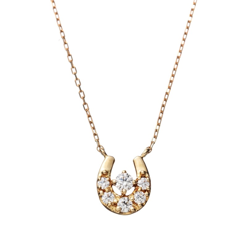【HEART & CUPID DIAMOND】 K18 YG イエローゴールド 0.1ct ダイヤモンド ホースシュー ネックレス 40cm 1176300058