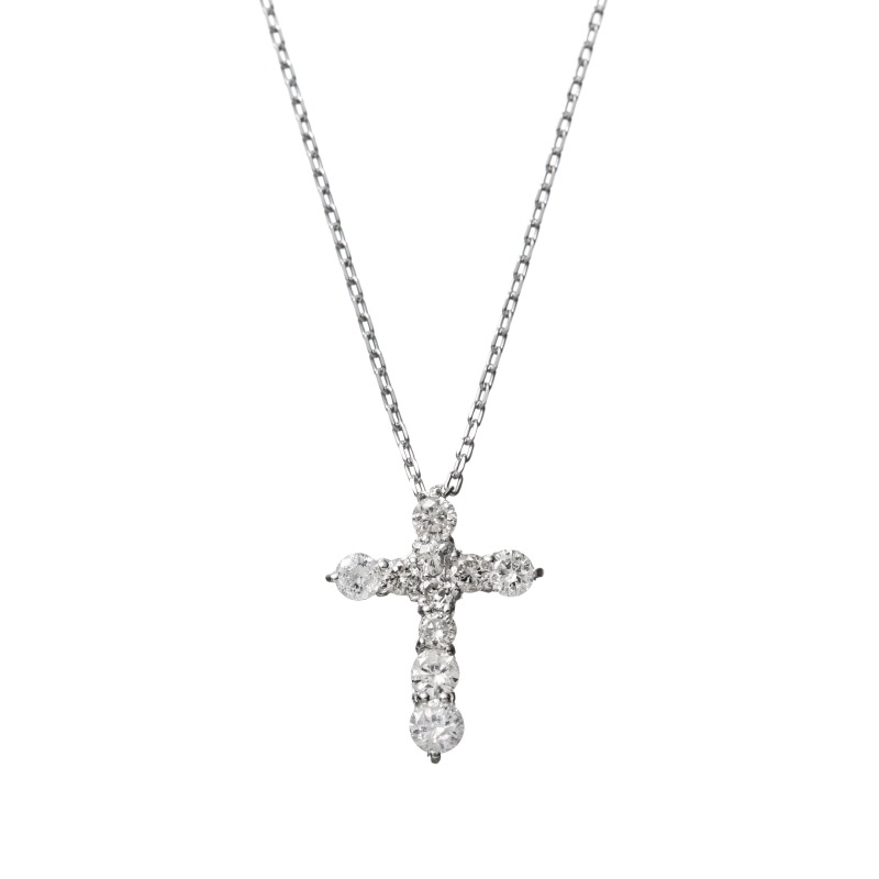 K18 WG ホワイトゴールド 0.2ct ダイヤモンド クロス ネックレス 40cm 1176300092