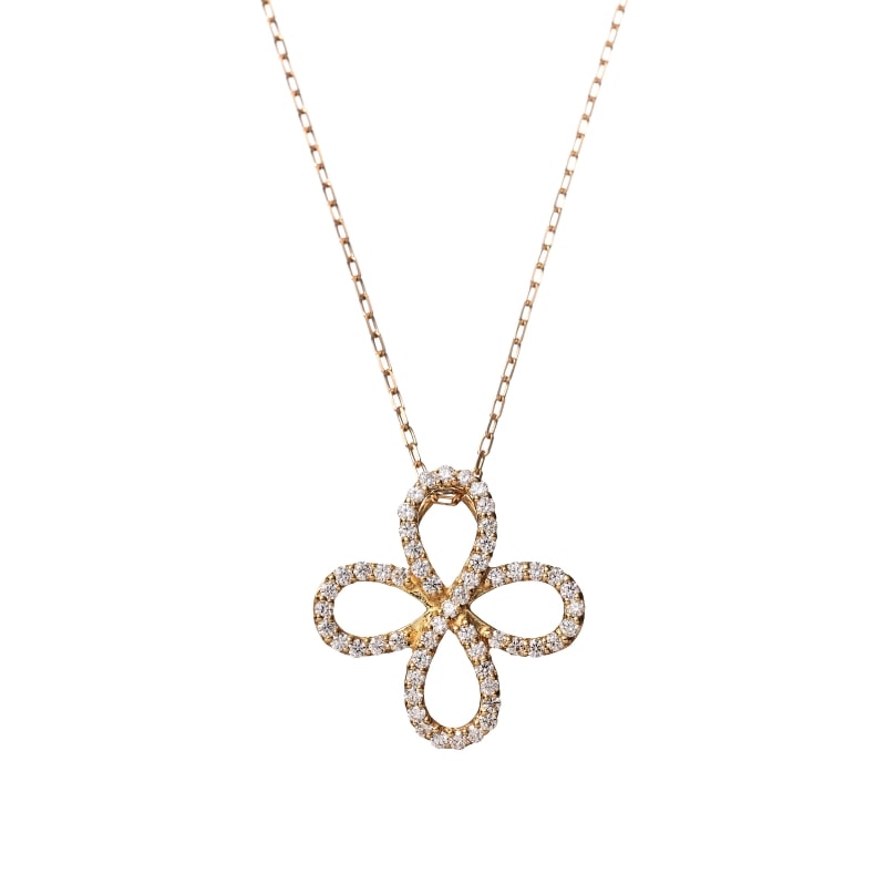 【HEART & CUPID DIAMOND】 K18 YG イエローゴールド 0.26ct ダイヤモンド フラワー ネックレス 45cm_f 1176400035