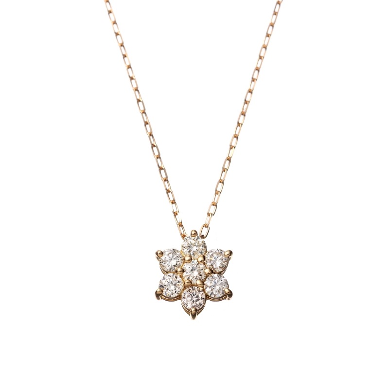 K18 YG イエローゴールド 0.2ct ダイヤモンド フラワー ネックレス 40cm 1176300053