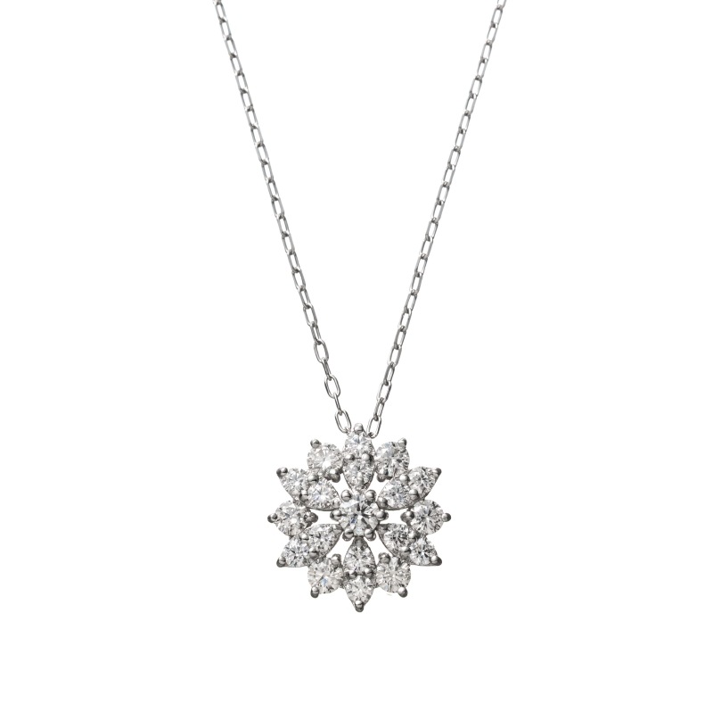 【HEART & CUPID DIAMOND】 PT プラチナ 0.5ct ダイヤモンド フラワー ネックレス 45cm 1176000002