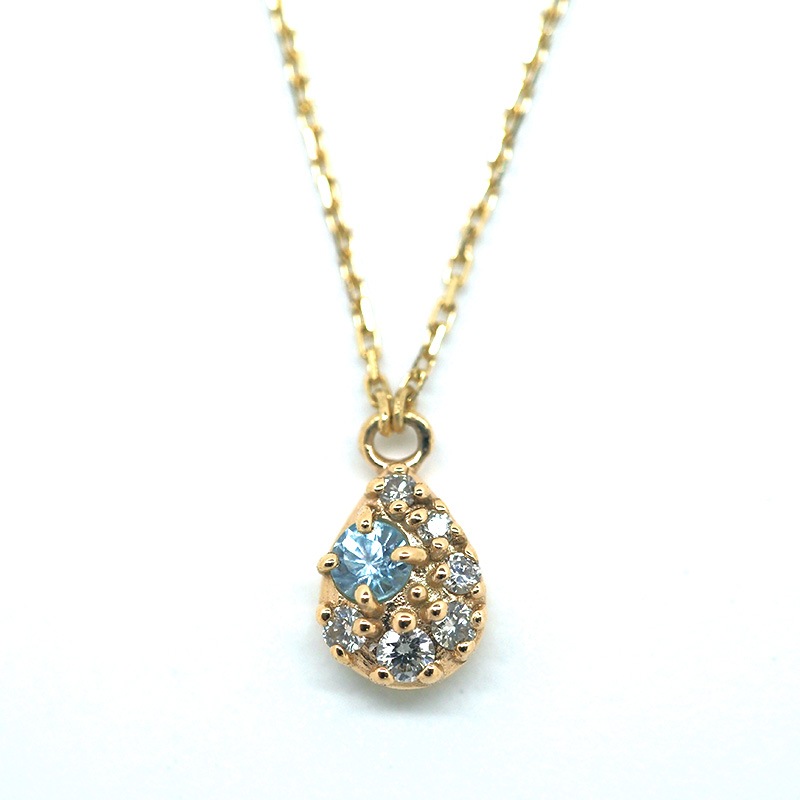 【Royal Gold】 K10 YG イエローゴールド ネックレス ブルージルコン ダイヤモンド 0.03ct 40cm 1151000432