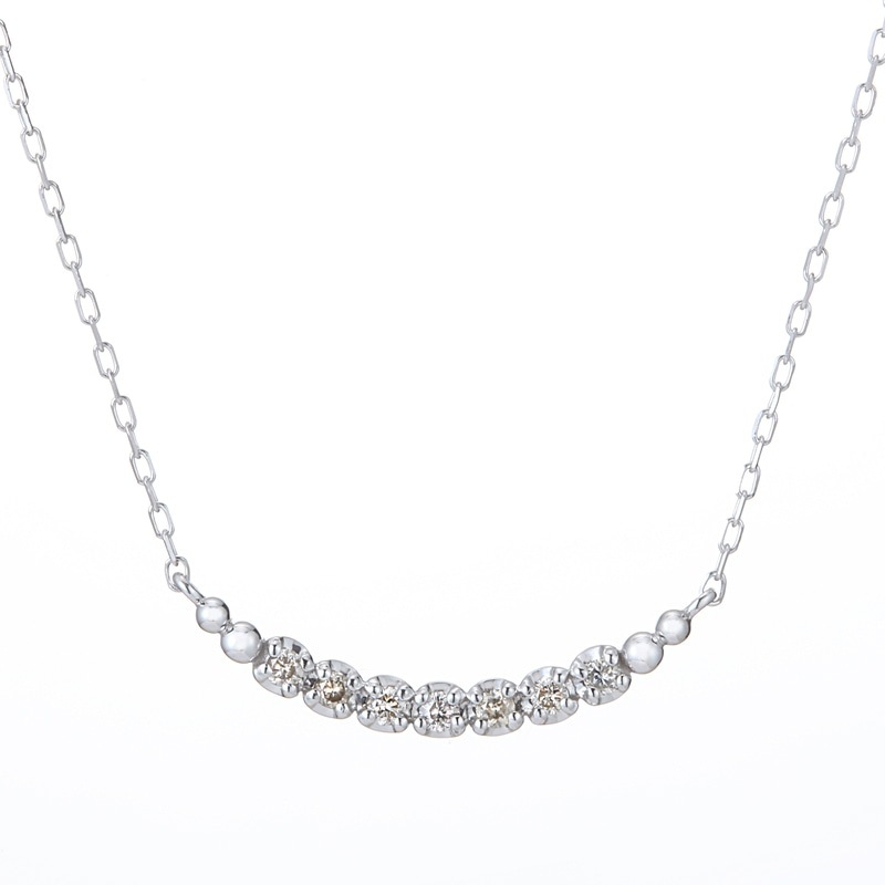 【toujours】 K10 WG ホワイトゴールド ダイヤモンド 0.1ct ネックレス 40cm 1175800044