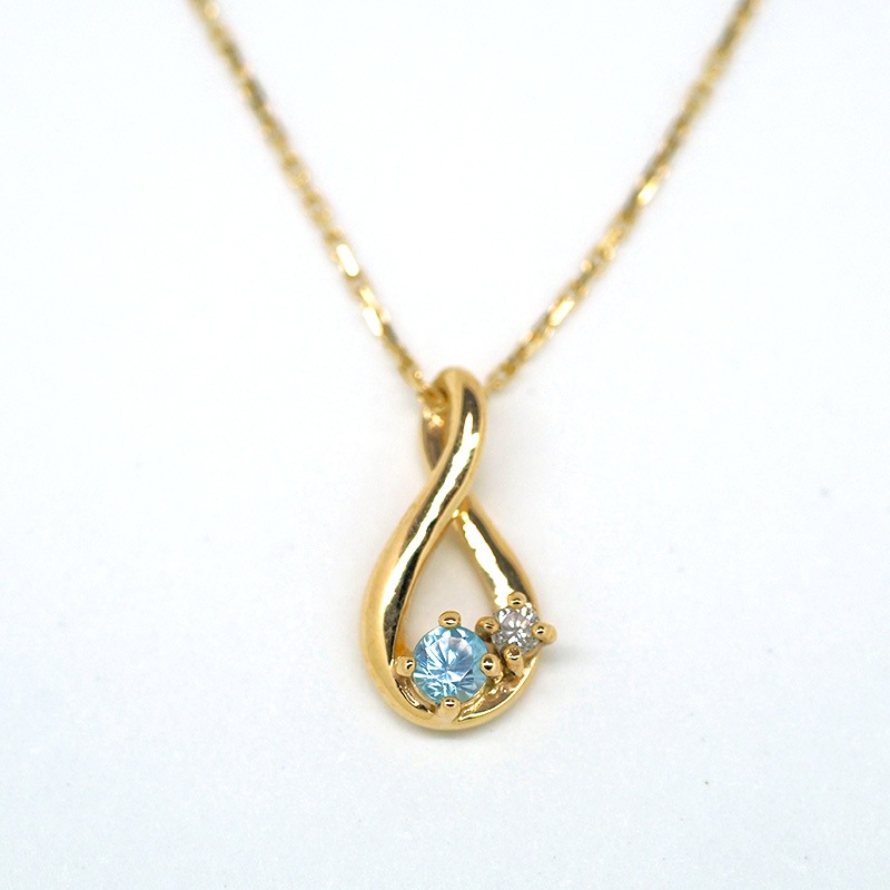 【Royal Gold】 K10 YG イエローゴールド ネックレス ブルージルコン ダイヤモンド 0.01ct 40cm 1151000433