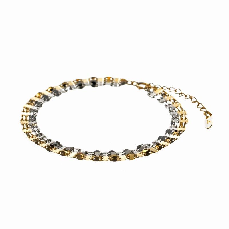 【Gold Jewelry】 デザインチェーン ブレスレット ペタルチェーン PT850 プラチナ K18 YG イエローゴールド 16+3cm 1185600006