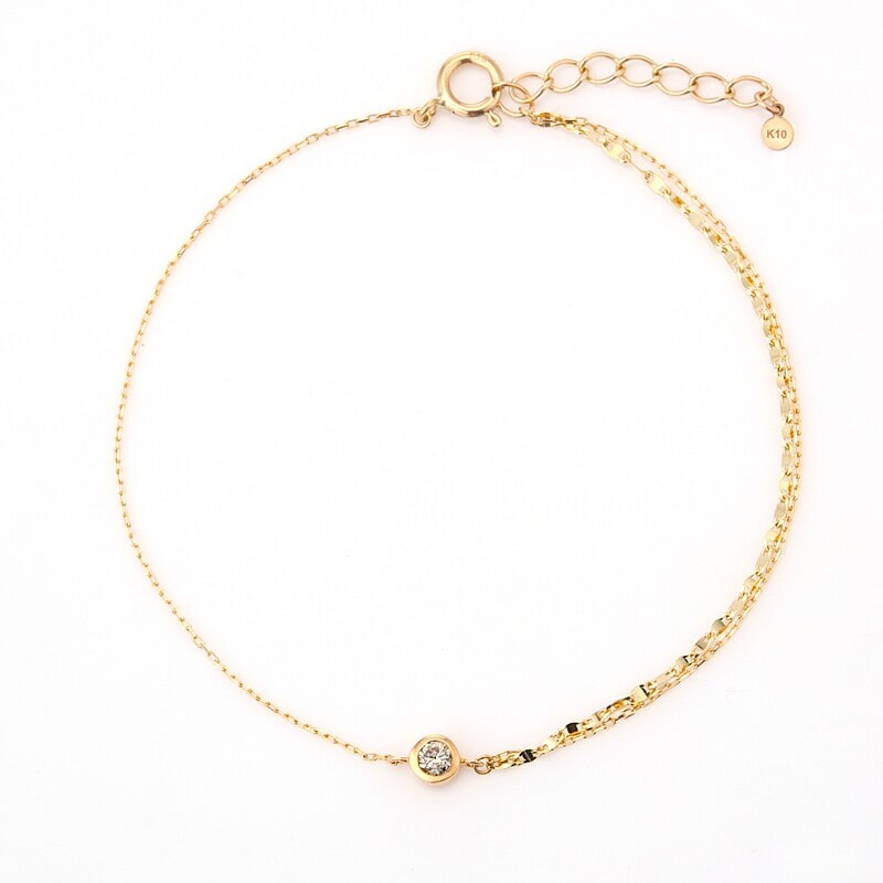 【toujours】 K10 YG イエローゴールド ダイヤモンド 0.06ct ブレスレット 16+2cm 1175800047