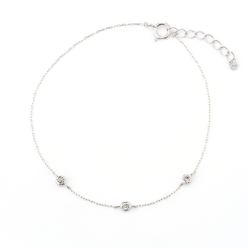 【toujours】 K10 WG ホワイトゴールド ダイヤモンド 0.06ct ブレスレット 16+2cm 1175800048