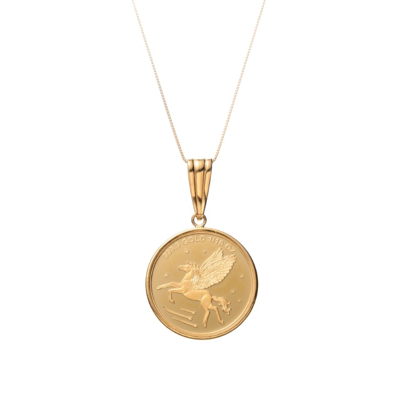 【Gold Jewelry】 K18 K24 YG イエローゴールド ペガサス チャールズ3世 20＄ COOK ISLANDS 2024 コイン ネックレス 1/10oz 1168900311