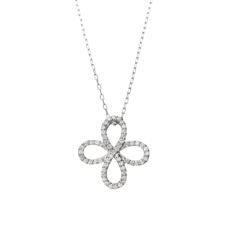 【HEART & CUPID DIAMOND】 PT プラチナ 0.26ct ダイヤモンド フラワー ネックレス 45cm 1176400036