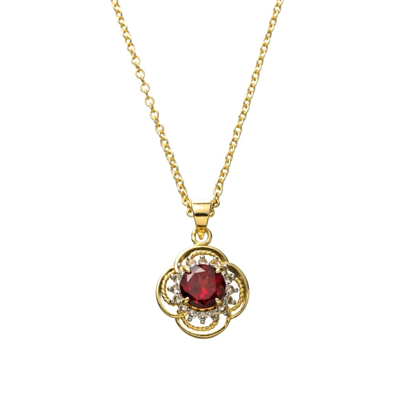 【Classic Accessory】 天然石 ネックレス ガーネット Brass ゴールド 43+3cm 1185800095