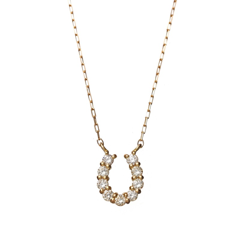 K18 YG イエローゴールド 0.1ct ダイヤモンド ホースシュー ネックレス 40cm 1176300107