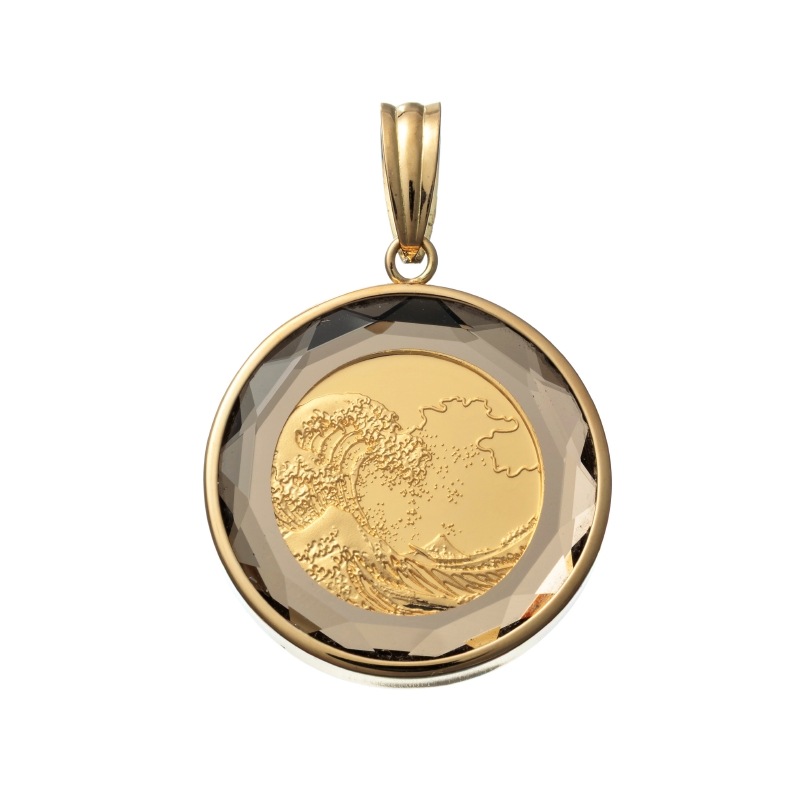 【Gold Jewelry】 K18 K24 YG イエローゴールド 葛飾北斎 メダル ペンダントトップ 1/25oz 1168900203