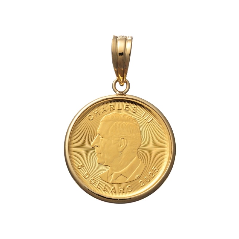 【Gold Jewelry】 K18 K24 YG イエローゴールド メイプルリーフ チャールズ3世 コイン ＄5 ROYAL CANADIAN MINT ペンダントトップ 1/10oz 1168900220