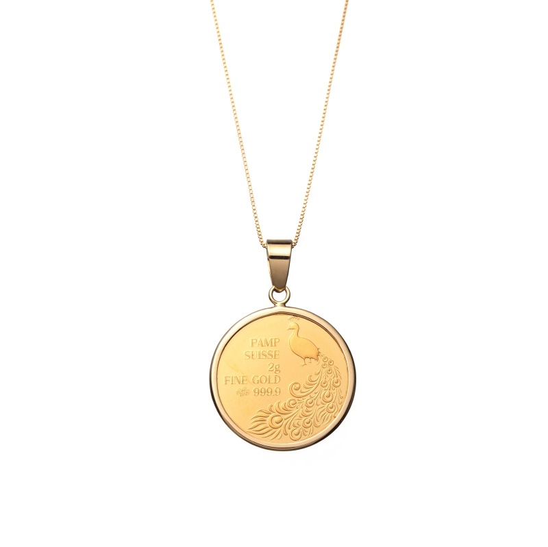 【Gold Jewelry】 K24 K18 YG イエローゴールド クジャク ピーコック メダル PAMP SUISSE ネックレス 2g 45cm 1168900275