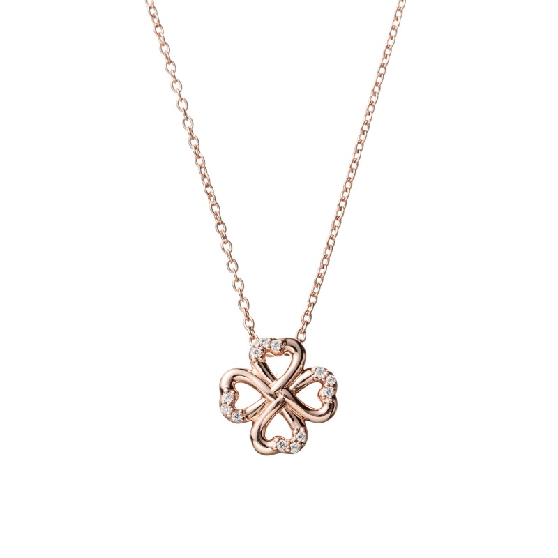 h&d Jewelry】 CLOVER ネックレス SWEET SV925 ピンクゴールド CZ 46cm
