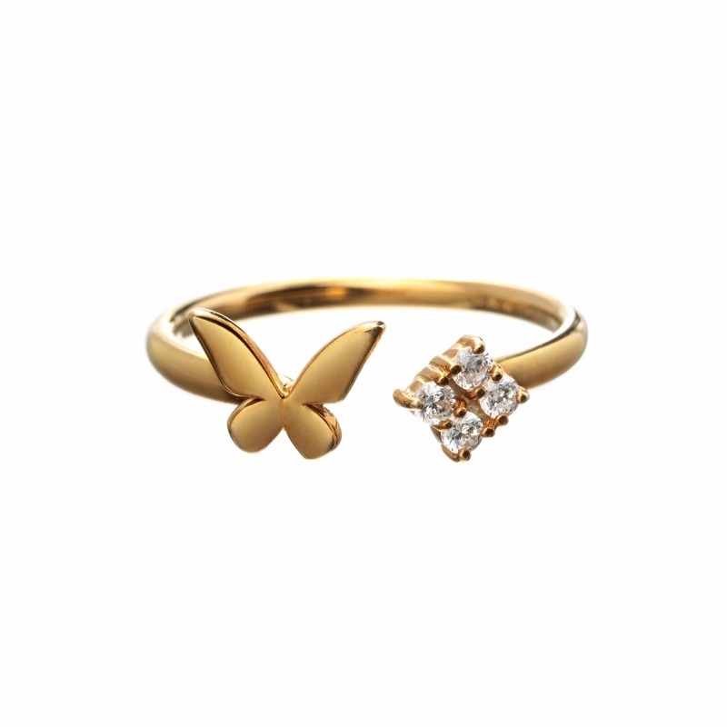 【h&d Jewelry】 Butterfly リング SWEET SV925 イエローゴールド  CZ 5175600569