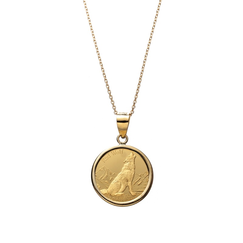 【Gold Jewelry】 K18 K24 YG イエローゴールド コンドル レッドウルフ 絶滅危惧種 PAMP SUISSE メダル ネックレス 1/25oz 50cm 1168900085