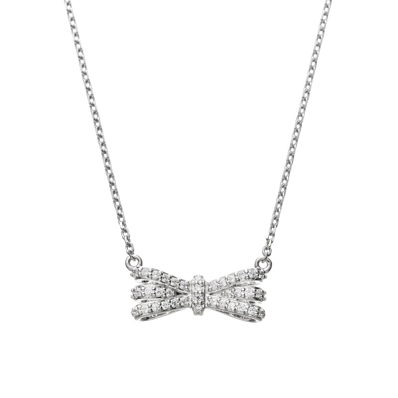 【h&d Jewelry】 Luminous RIBBON リボン ネックレス SWEET SV925 シルバー CZ 43cm 5175600711