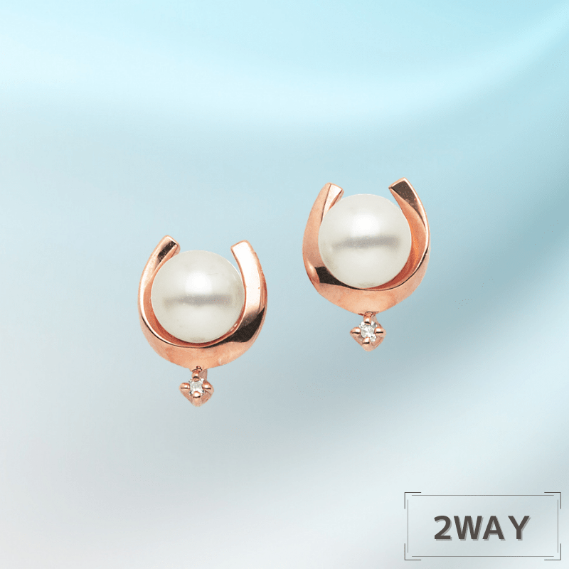 K10 PG ピンクゴールド あこや真珠 パール 0.01ct ダイヤモンド ピアス 1136503807