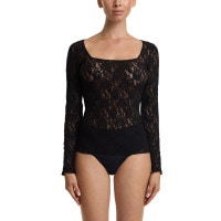 シグニチャー レース スクエア ネック ロング スリーブ トップ (ブラック)