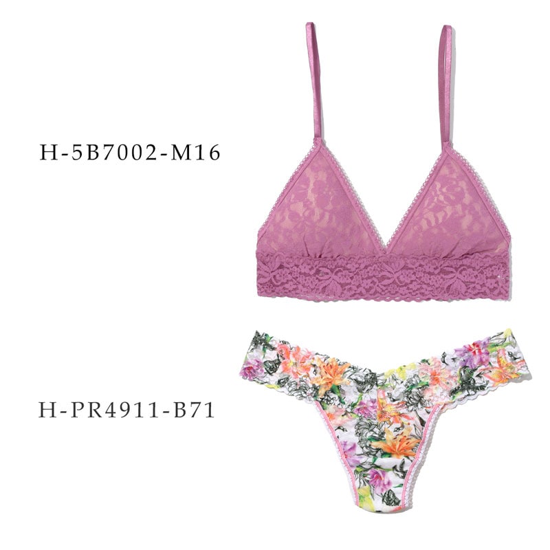 フローラ レース パッドブラジャー - プリンテッド ロー ライズ タンガ セットアップ (モーブ オーキッド / ボタニー)